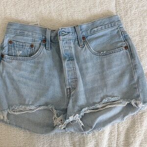 Levi’s Light Blue Distressed Denim Shorts
